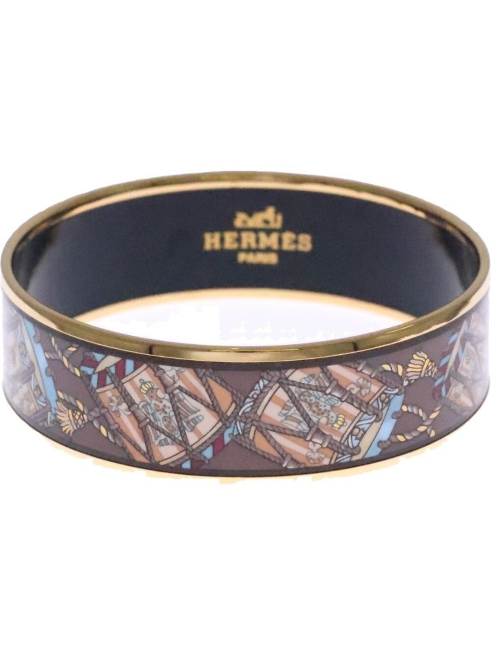 Hermes Enamel Bangle Brown Gold Bracelet